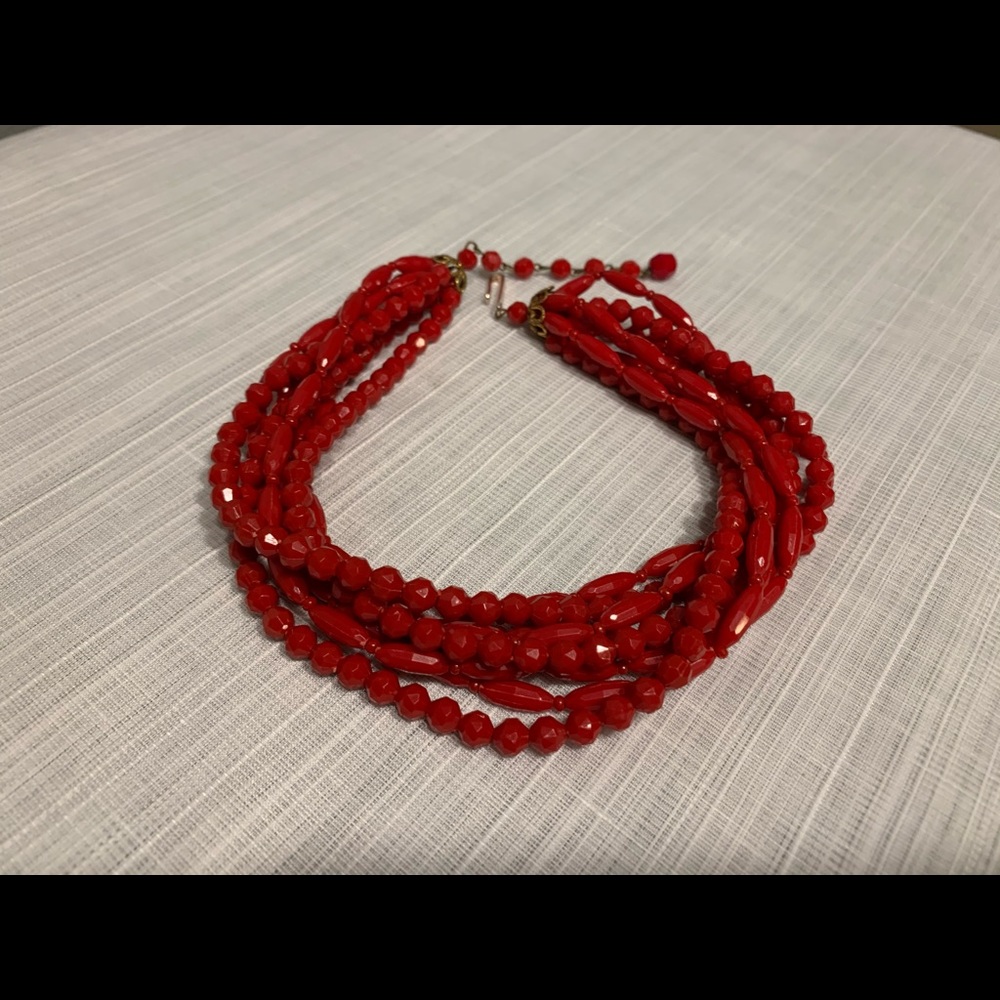 Vintage Red Multi Strand Choker Necklace Germany